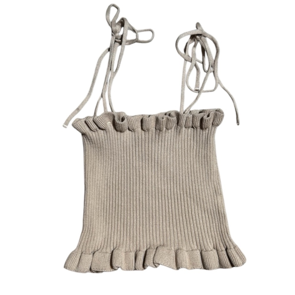 Beige Ribbed Knit Tank Top